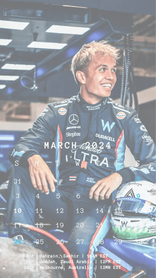 F1 2024 Phone Calendar Wallpaper - Alex Albon's Version (Digital Download) - The Raeypublic