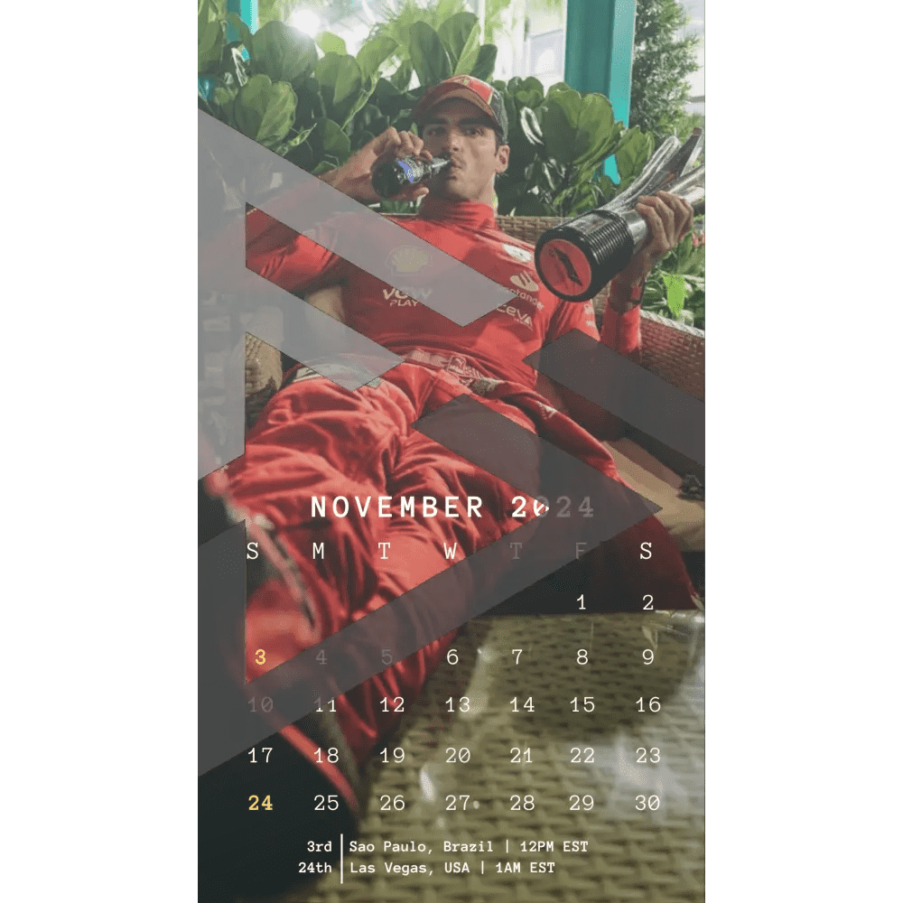 F1 2024 Phone Calendar Wallpaper - Carlos Sainz's Version (Digital Download) - The Raeypublic