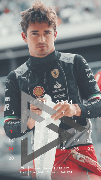 F1 2024 Phone Calendar Wallpaper - Charles Leclerc's Version (Digital Download) - The Raeypublic