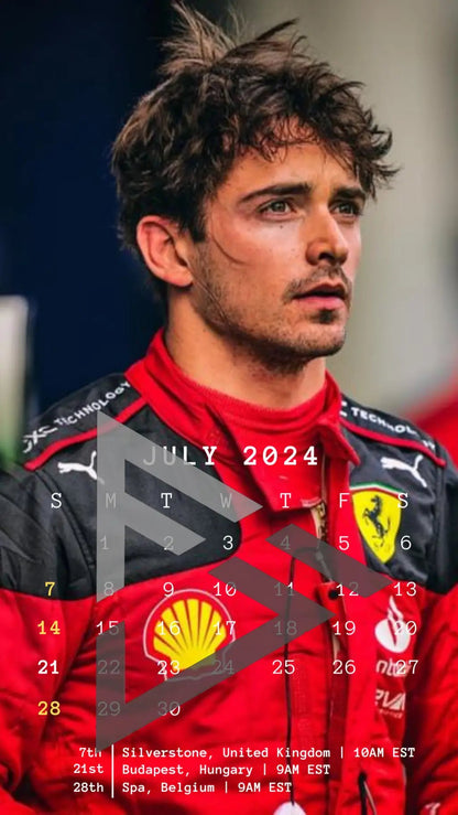 F1 2024 Phone Calendar Wallpaper - Charles Leclerc's Version (Digital Download) - The Raeypublic