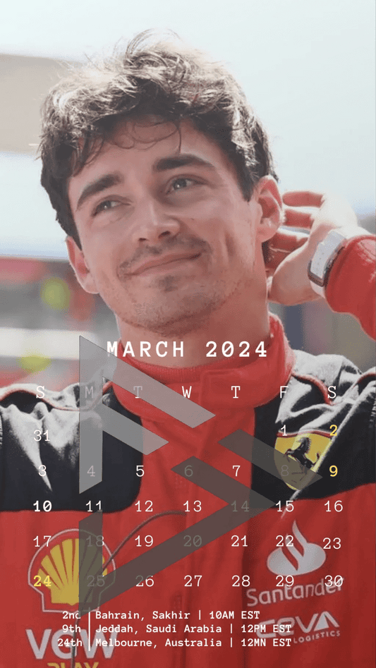 F1 2024 Phone Calendar Wallpaper - Charles Leclerc's Version (Digital Download) - The Raeypublic