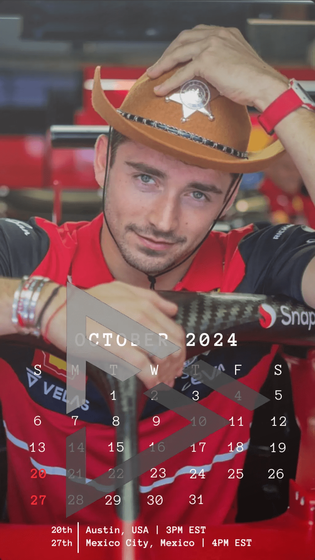 F1 2024 Phone Calendar Wallpaper - Charles Leclerc's Version (Digital Download) - The Raeypublic