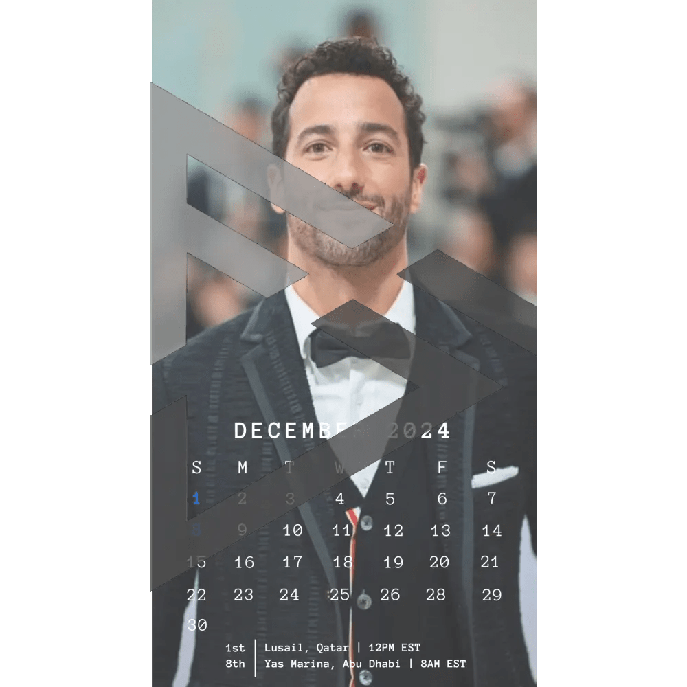 F1 2024 Phone Calendar Wallpaper - Daniel Ricciardo's Version (Digital Download) - The Raeypublic