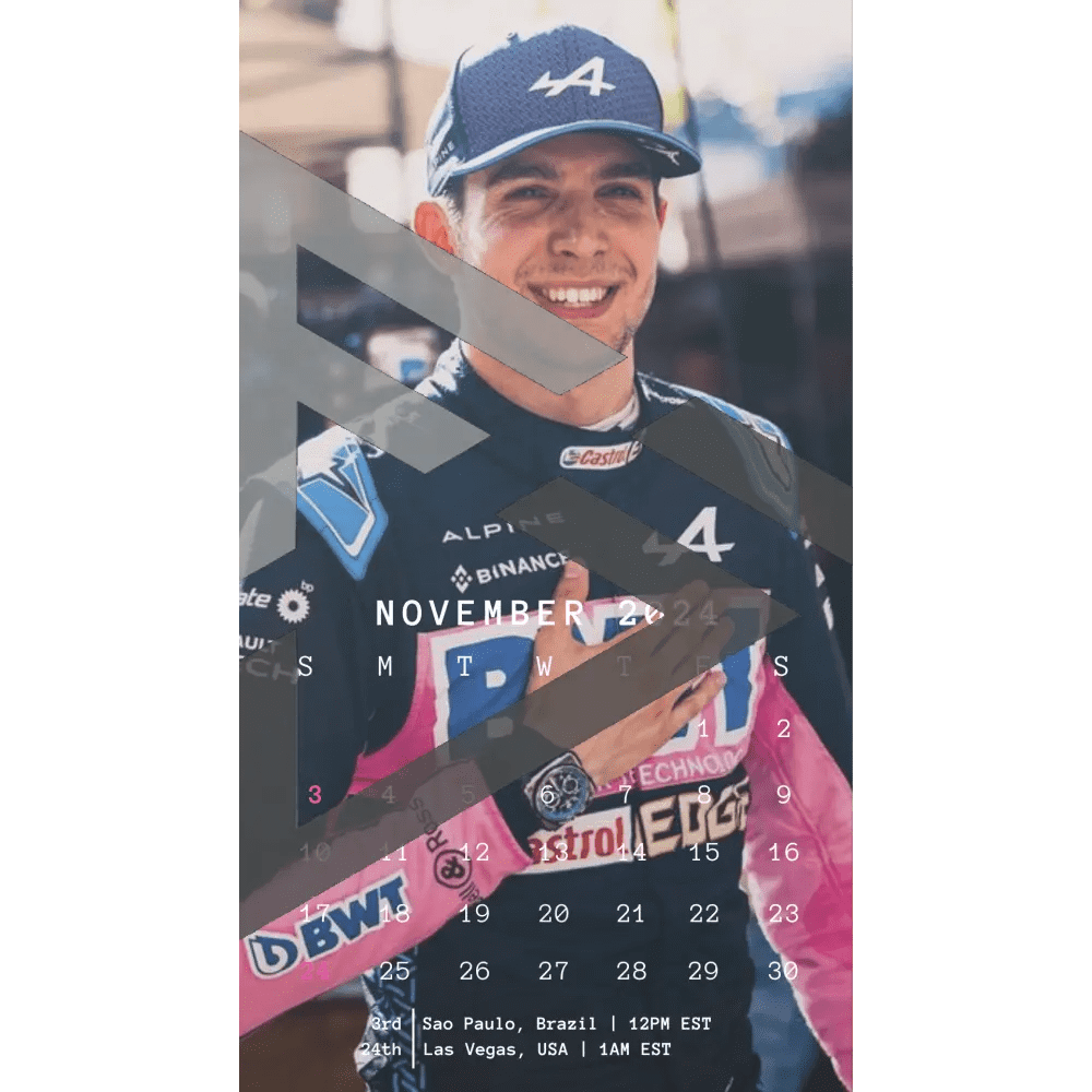 F1 2024 Phone Calendar Wallpaper - Esteban Ocon's Version (Digital Download) - The Raeypublic