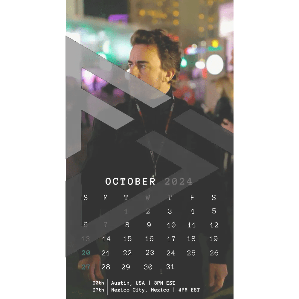 F1 2024 Phone Calendar Wallpaper - Fernando Alonso's Version (Digital Download) - The Raeypublic