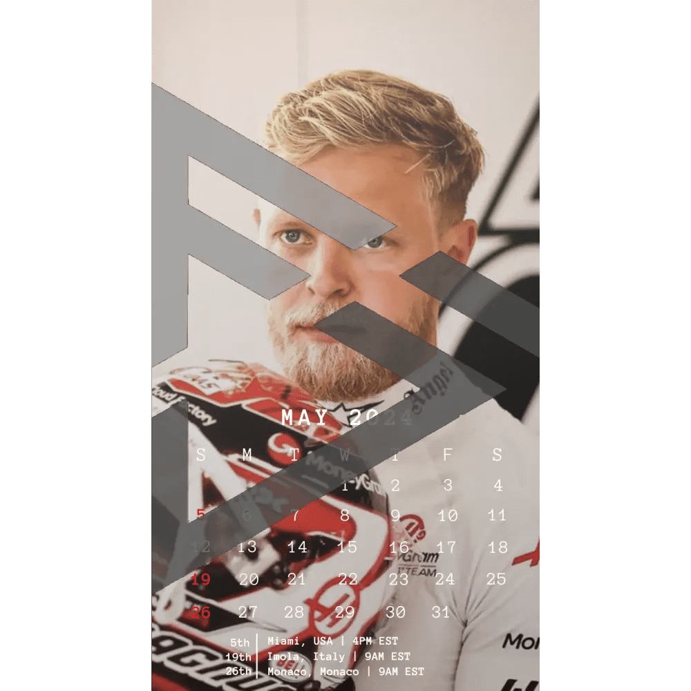 F1 2024 Phone Calendar Wallpaper - Kevin Magnussen's Version (Digital Download) - The Raeypublic