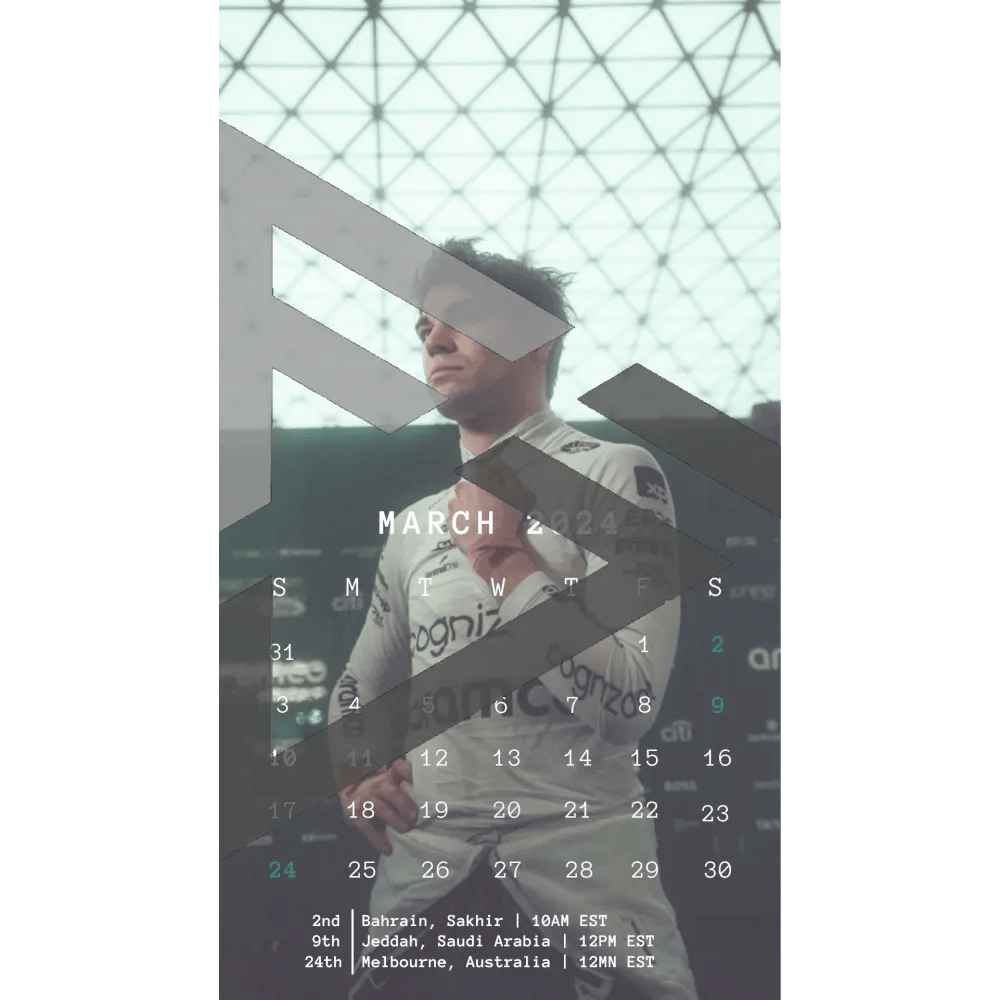 F1 2024 Phone Calendar Wallpaper - Lance Stroll's Version (Digital Download) - The Raeypublic