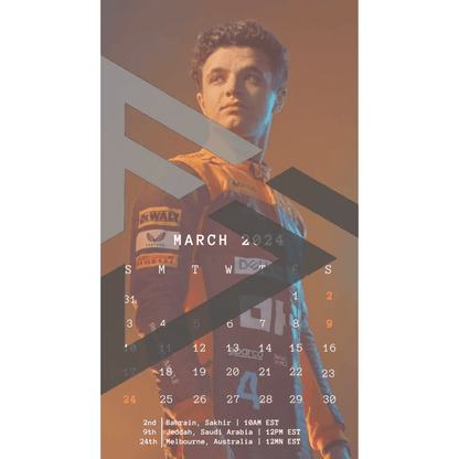 F1 2024 Phone Calendar Wallpaper - Lando Norris' Version (Digital Download) - The Raeypublic