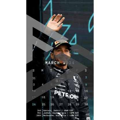 F1 2024 Phone Calendar Wallpaper - Lewis Hamilton's Version (Digital Download) - The Raeypublic