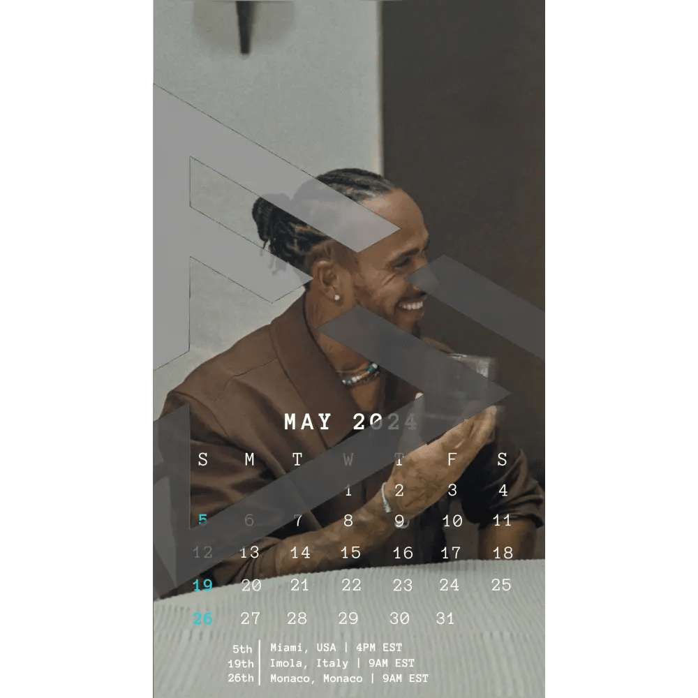 F1 2024 Phone Calendar Wallpaper - Lewis Hamilton's Version (Digital Download) - The Raeypublic