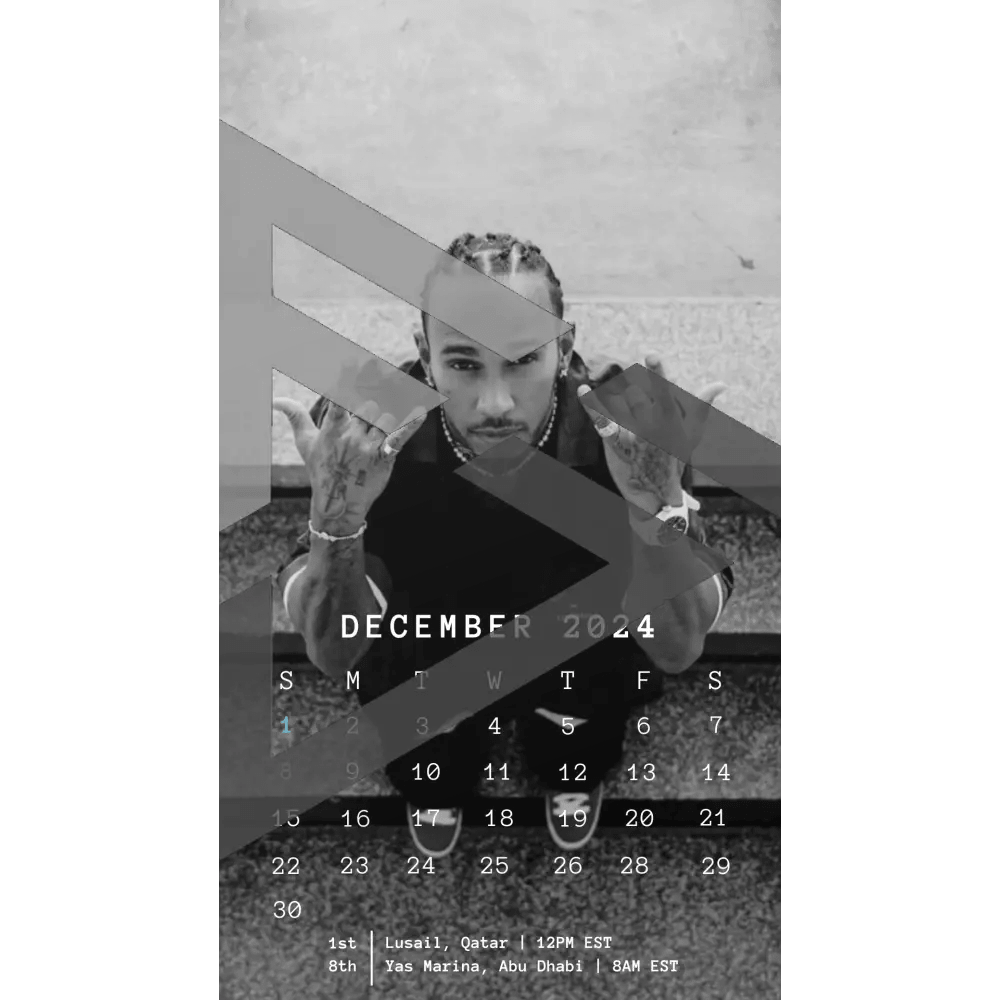 F1 2024 Phone Calendar Wallpaper - Lewis Hamilton's Version (Digital Download) - The Raeypublic