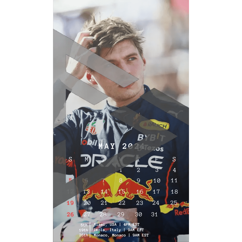 F1 2024 Phone Calendar Wallpaper - Max Verstappen's Version (Digital Download) - The Raeypublic