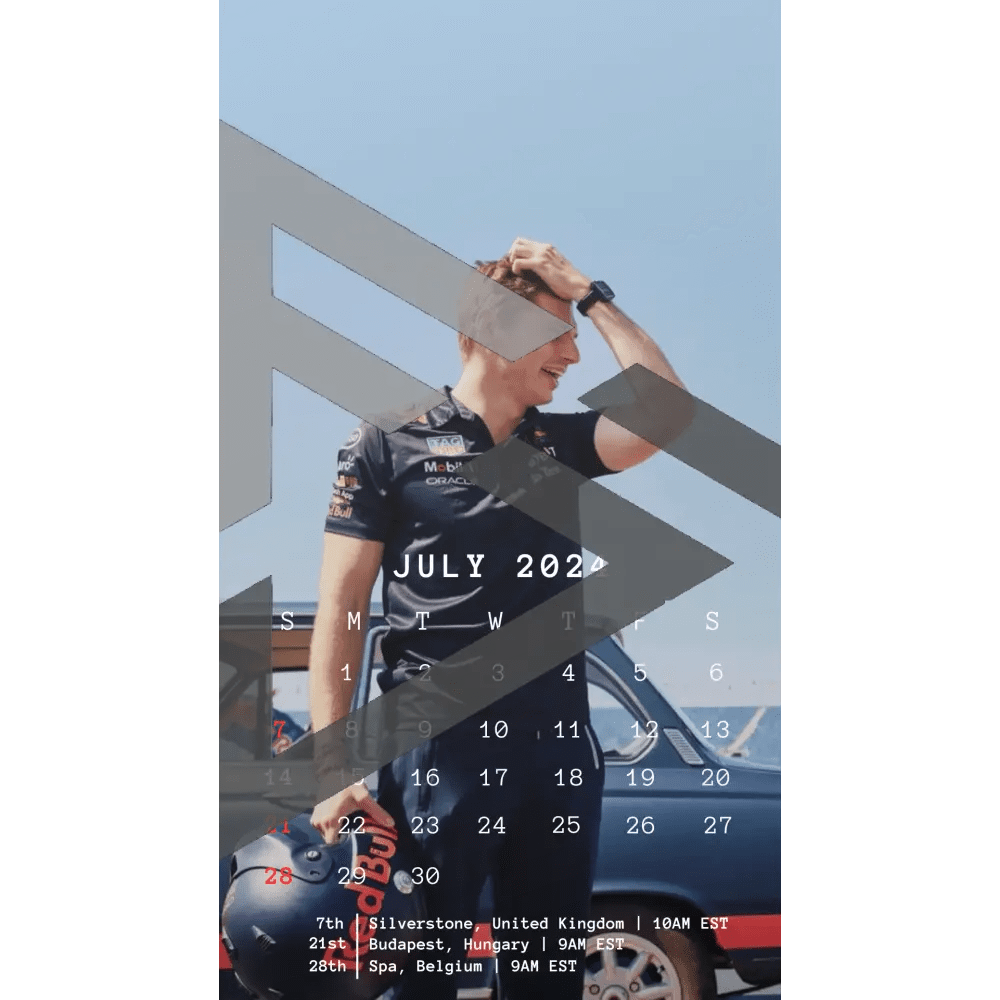 F1 2024 Phone Calendar Wallpaper - Max Verstappen's Version (Digital Download) - The Raeypublic