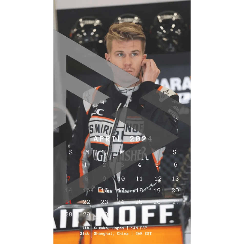 F1 2024 Phone Calendar Wallpaper - Nico Hulkenberg's Version (Digital Download) - The Raeypublic