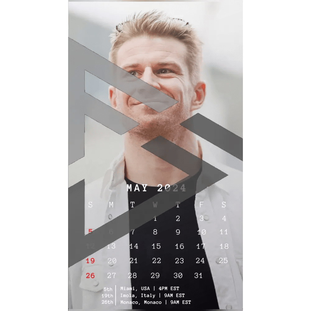 F1 2024 Phone Calendar Wallpaper - Nico Hulkenberg's Version (Digital Download) - The Raeypublic