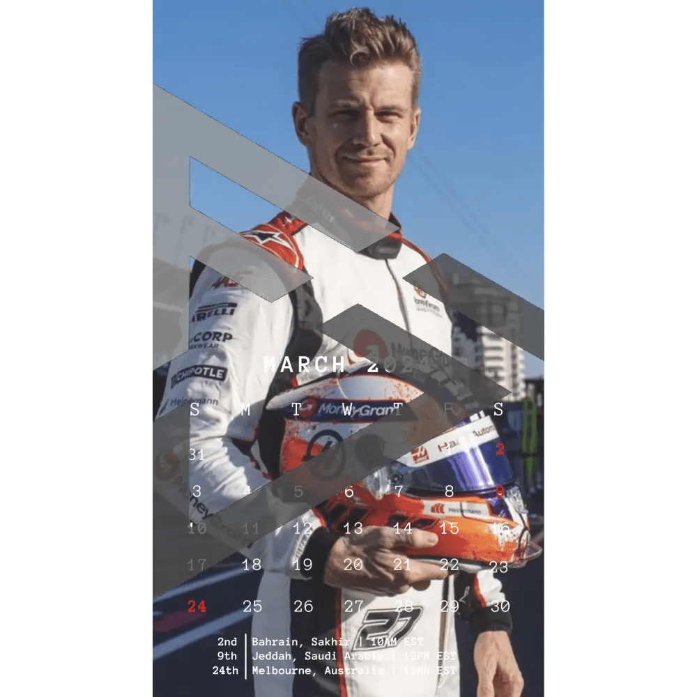 F1 2024 Phone Calendar Wallpaper - Nico Hulkenberg's Version (Digital Download) - The Raeypublic