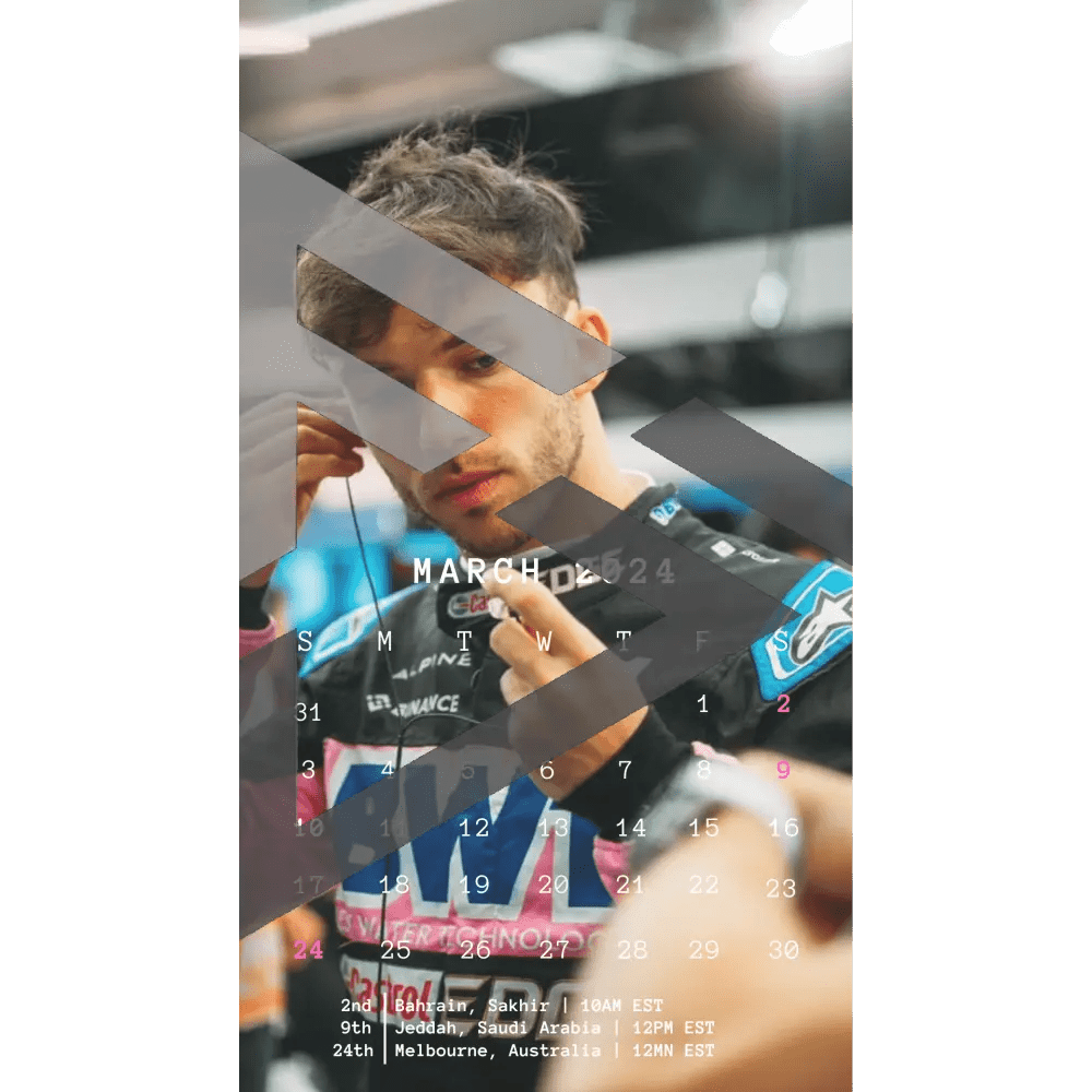 F1 2024 Phone Calendar Wallpaper - Pierre Gasly's Version (Digital Download) - The Raeypublic