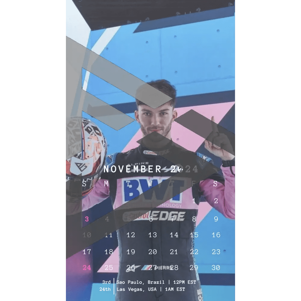 F1 2024 Phone Calendar Wallpaper - Pierre Gasly's Version (Digital Download) - The Raeypublic