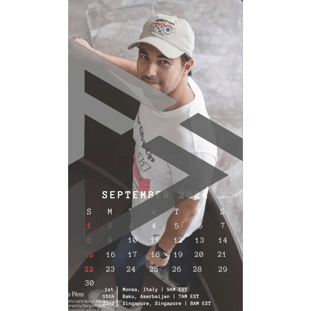 F1 2024 Phone Calendar Wallpaper - Sergio Perez's Version (Digital Download) - The Raeypublic