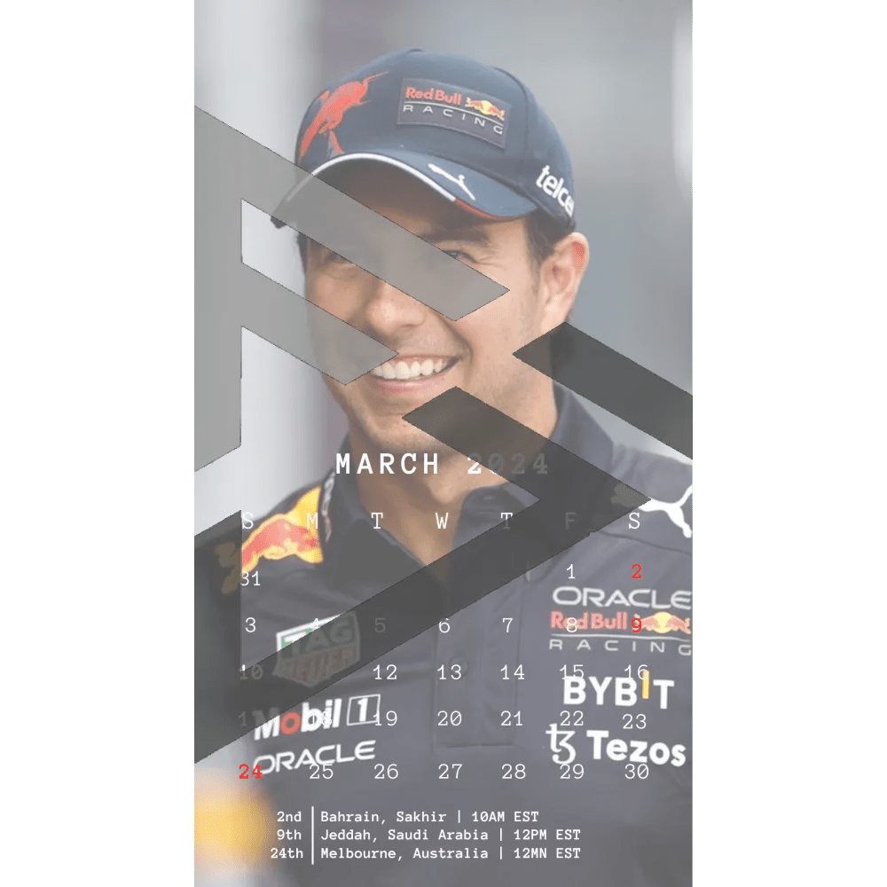 F1 2024 Phone Calendar Wallpaper - Sergio Perez's Version (Digital Download) - The Raeypublic