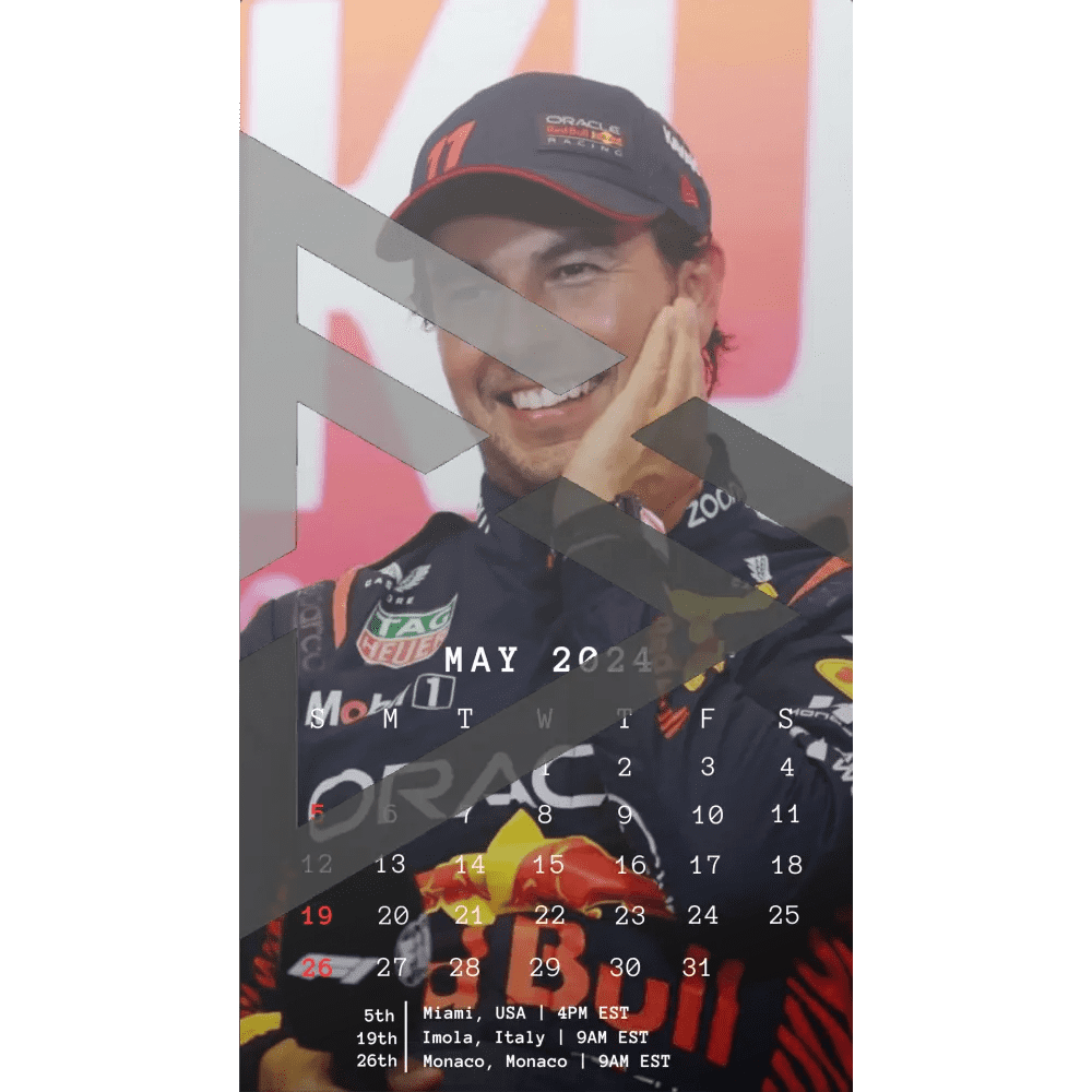 F1 2024 Phone Calendar Wallpaper - Sergio Perez's Version (Digital Download) - The Raeypublic