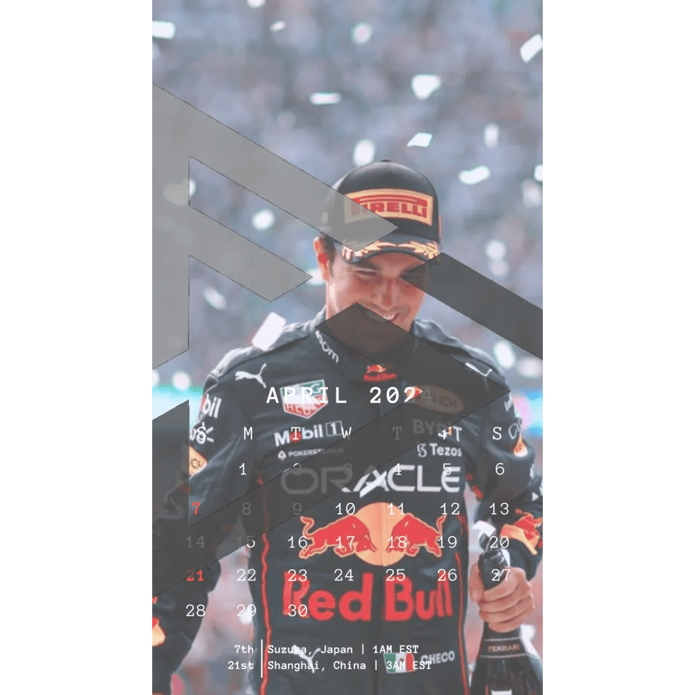 F1 2024 Phone Calendar Wallpaper - Sergio Perez's Version (Digital Download) - The Raeypublic