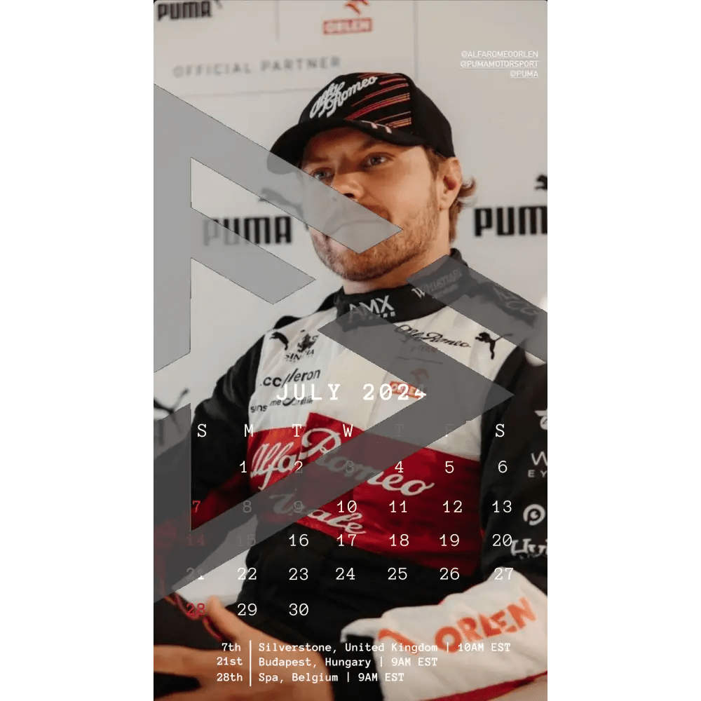 F1 2024 Phone Calendar Wallpaper - Valterri Bottas' Version (Digital Download) - The Raeypublic