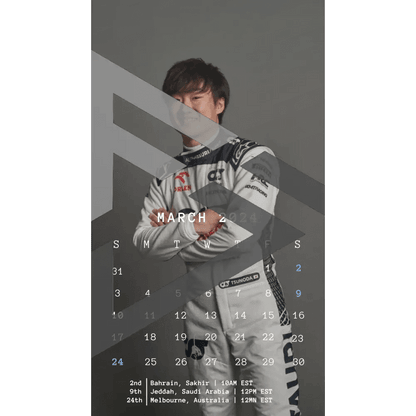 F1 2024 Phone Calendar Wallpaper - Yuki Tsunoda's Version (Digital Download) - The Raeypublic